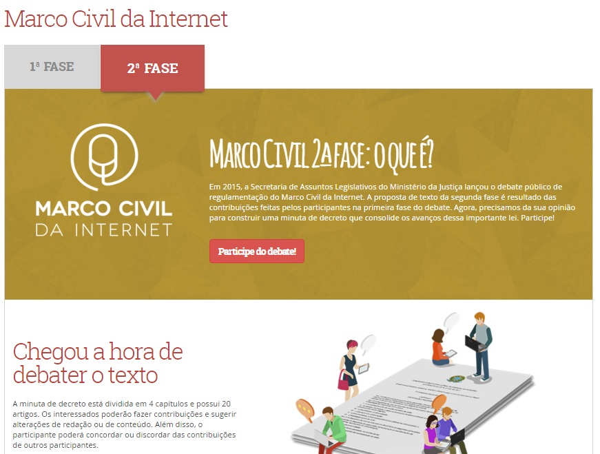 Homepage of the Marco Civil' regulatory decree online debate platform